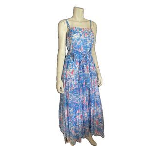 LILLY PULITZER ANALEESE Cotton Midi Dress, Zanzibar Blue Boatylicious, Size 10